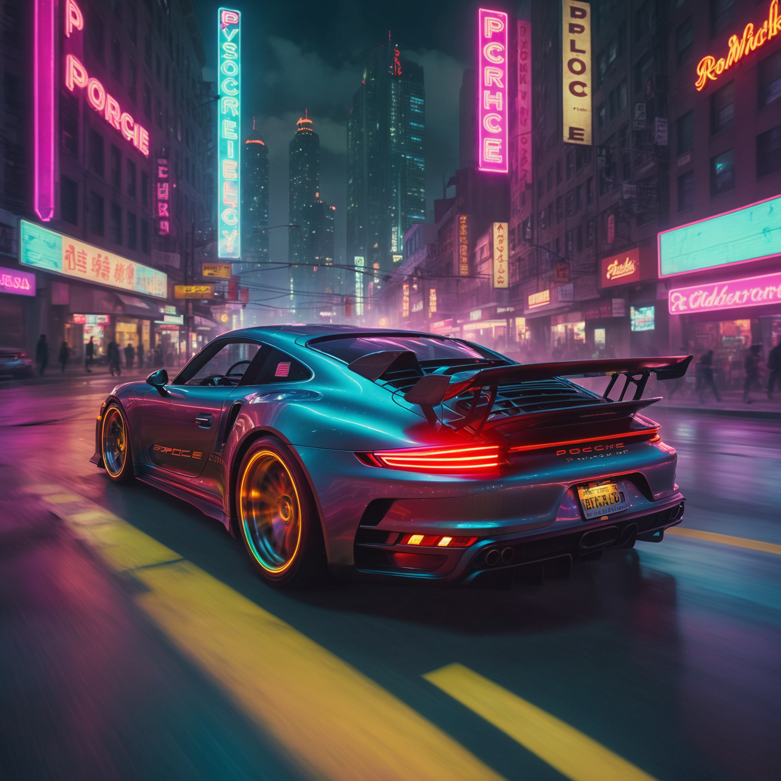 00153-3898593324-Cyberpunk style Porche driving down cyberpunk city road at night, neon signs, steam, dynamic lighting, intricate detail.png